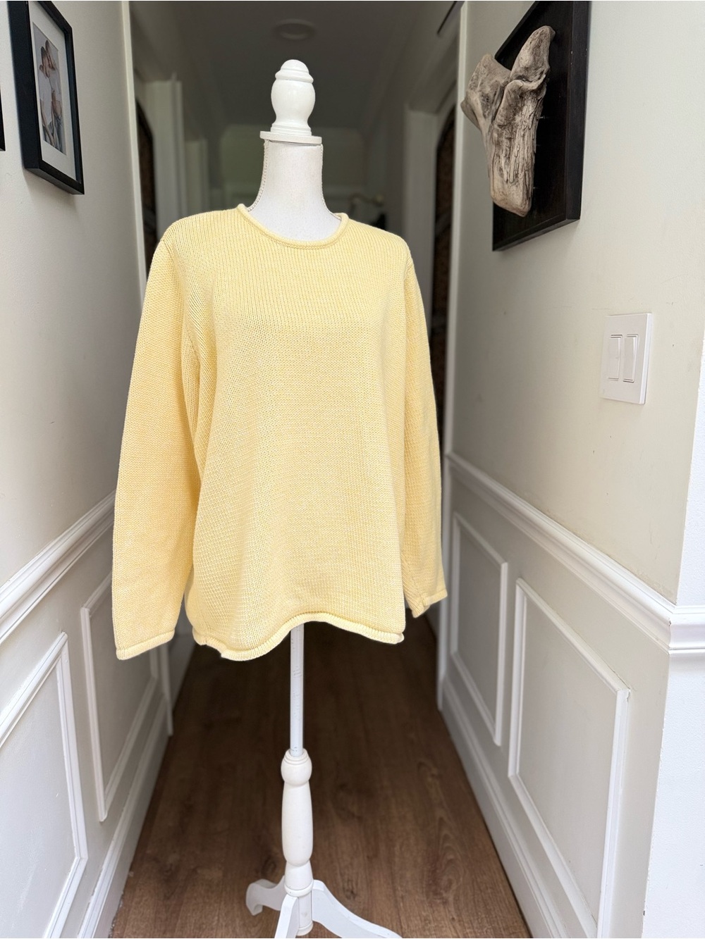 L.L.Bean Cotton Sweater Plus Size 3X Pale Yellow Textured Crewneck Pullover